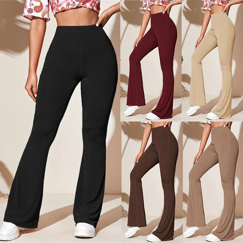 Damen Bootcut-Hose aus elastischem Rippmaterial mit hohem Bund WW