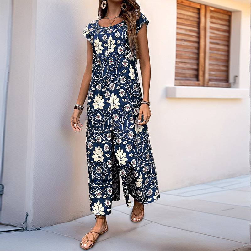 Damen Jumpsuit mit floralem Muster und praktischen Taschen W&W Mode