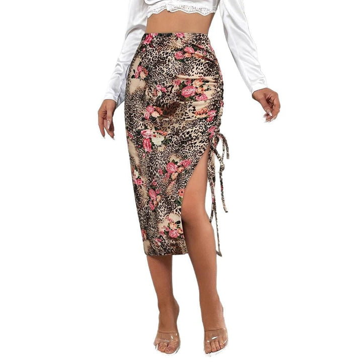 Damen Eleganter Midirock mit floralem Tiermuster und seitlichem Schlitz W&W Mode