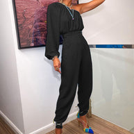 Damen Einteiler mit asymmetrischem Schnitt und eleganten Puffärmeln WW