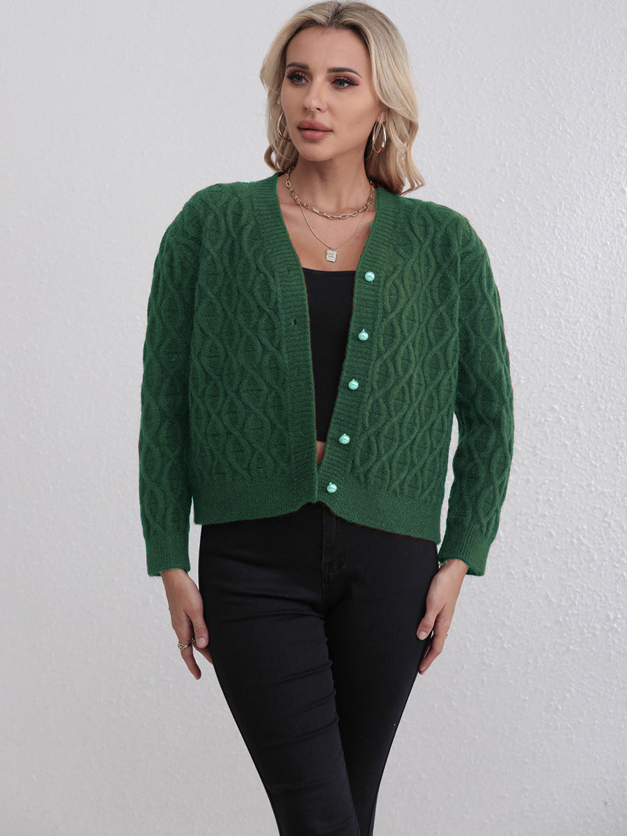 Damen Strickjacke mit strukturiertem Zopfmuster und zarten Knöpfen WW