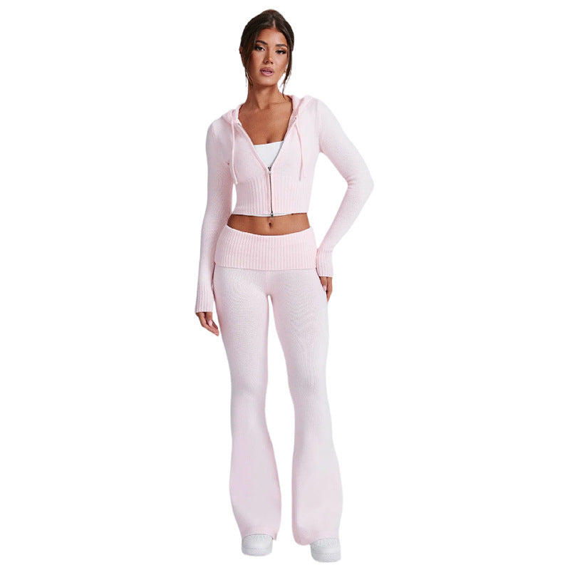 Damen Sportliches Crop-Set mit Kapuze und Zip WW