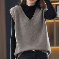 Damen Ärmellose Strickweste mit V-Ausschnitt und feiner Textur WW