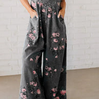 Damen Baumwoll-Overall mit floralem Druck und weiten Beinen WW