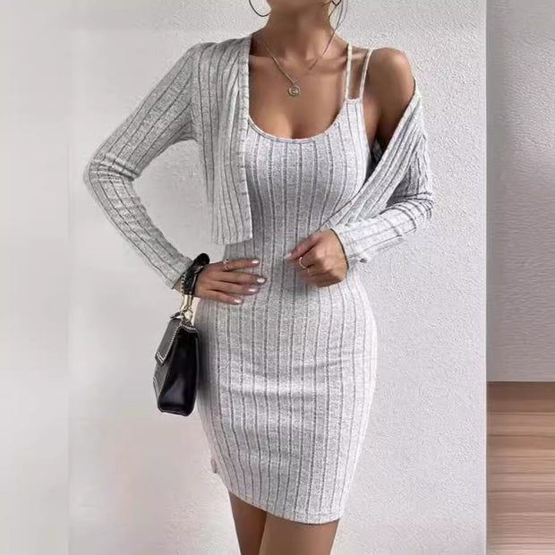 Damen Strickkleid mit geöffnetem Cardigan WW