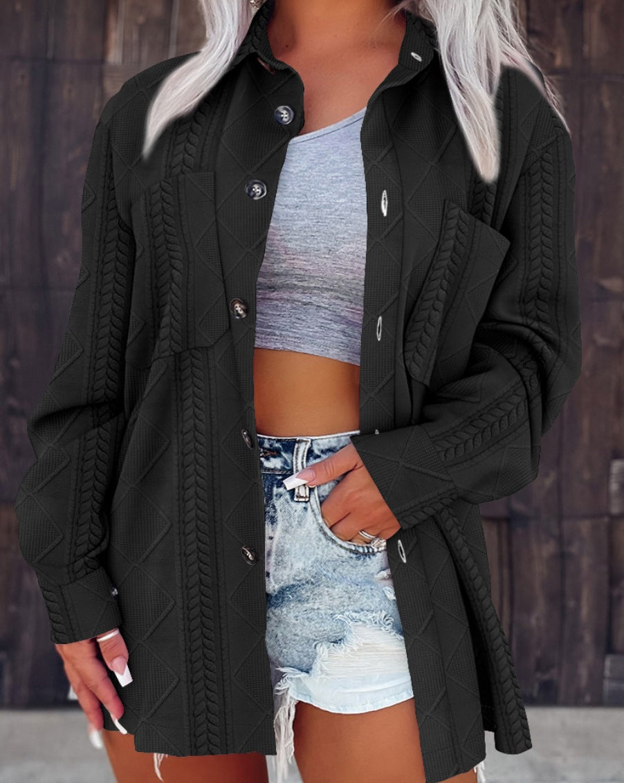 Damen Modische Longbluse mit strukturiertem Design und praktischen Taschen WW