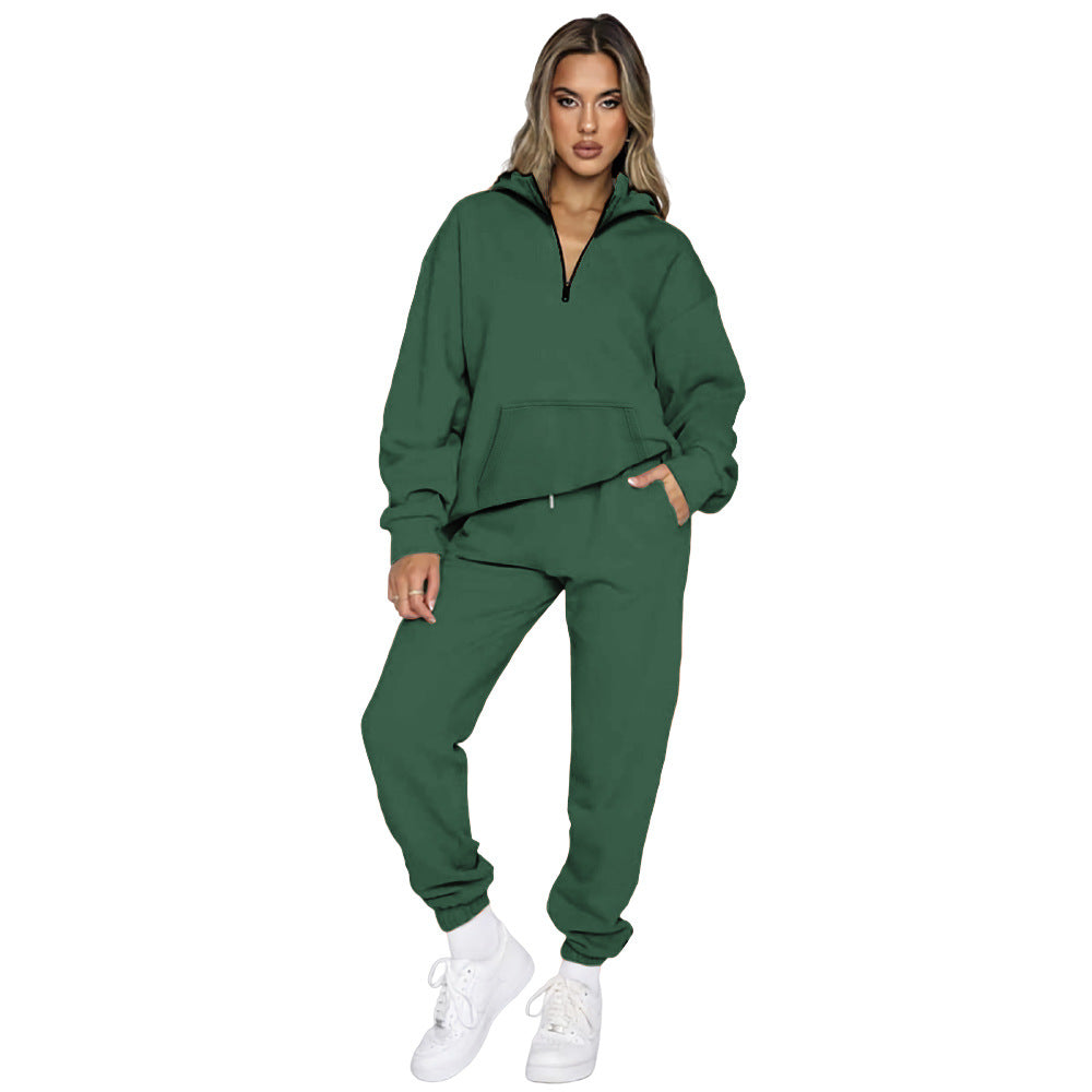 Damen bequemer Sweatanzug mit modernem Reißverschluss und praktischen Taschen WW