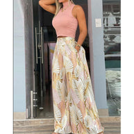 Damen Stilvolles Zweiteiliges Cropped Top und Breite Hosen Set WW