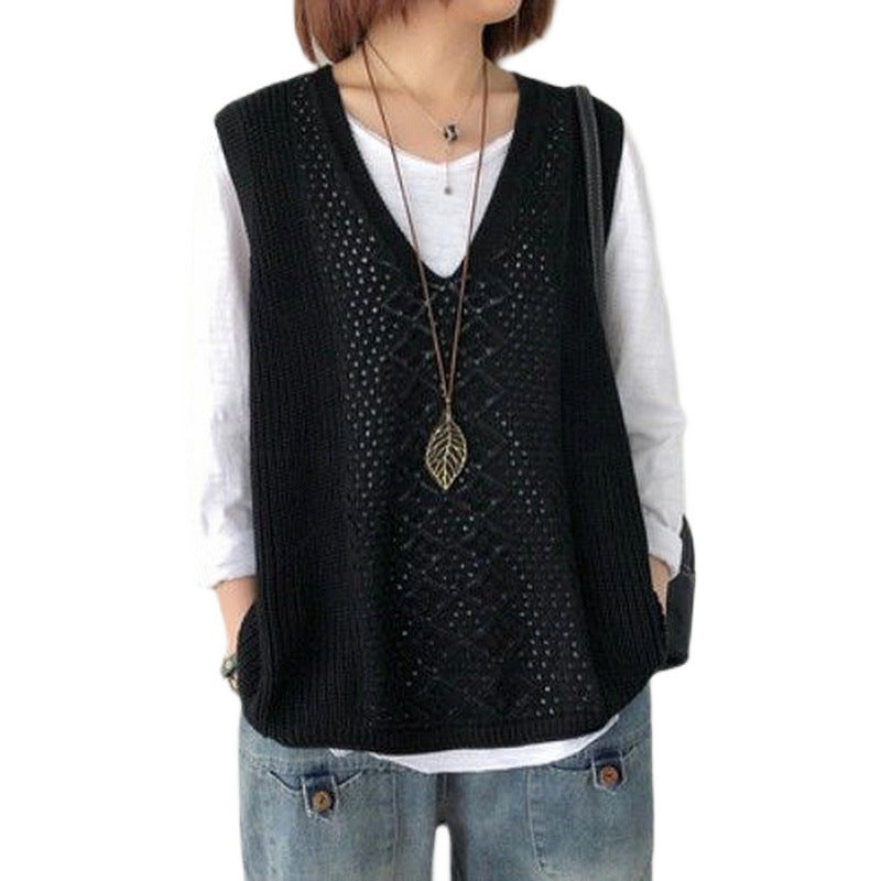 Damen Strickweste mit tiefem V-Ausschnitt und praktischen Taschen WW