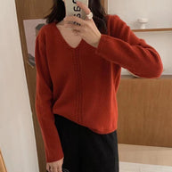 Damen Strickpullover mit V-Ausschnitt und Zopfmuster WW