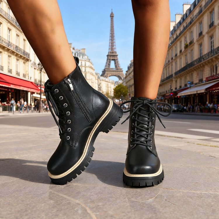 Damen Stiefeletten aus hochwertigem Leder mit robustem Profil und modischen Details WW