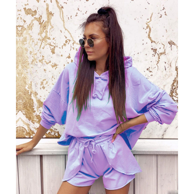 Damen Casual Kapuzenpullover und Shorts Set WW