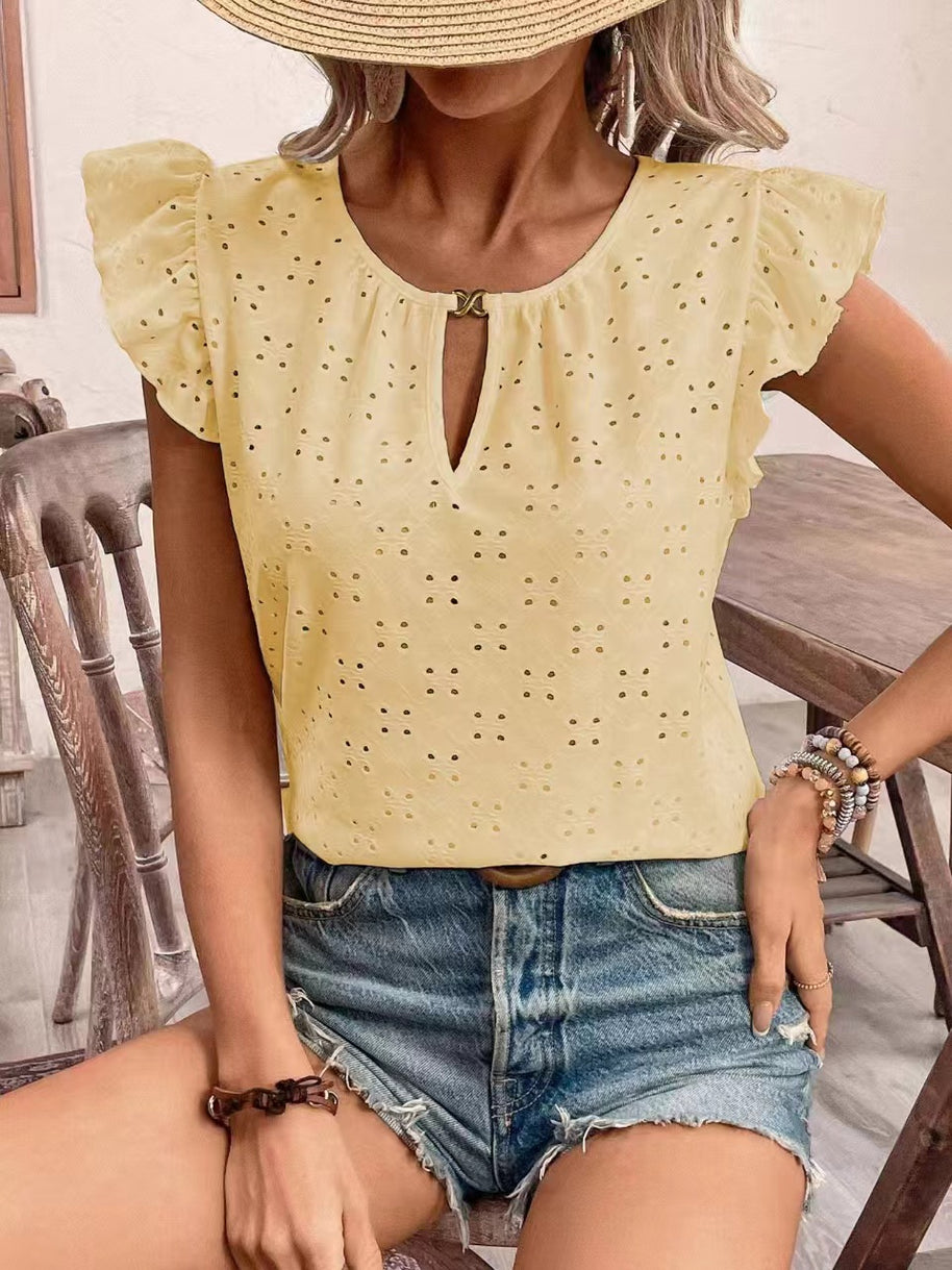 Damen Bluse mit Rüschendetails und Lochstickerei WW