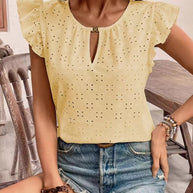 Damen Bluse mit Rüschendetails und Lochstickerei WW