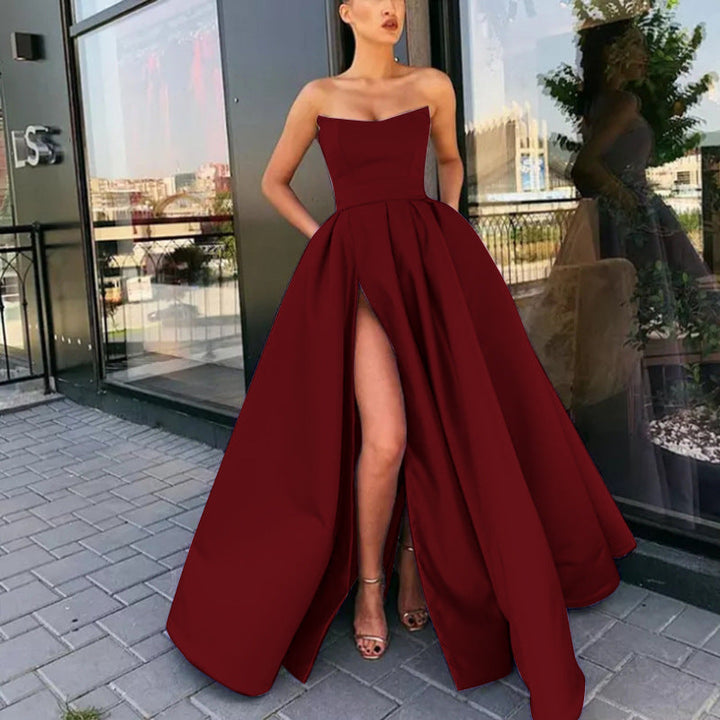 Damen Elegantes Abendkleid mit tiefem Schlitz und schwingendem Rock W&W Mode