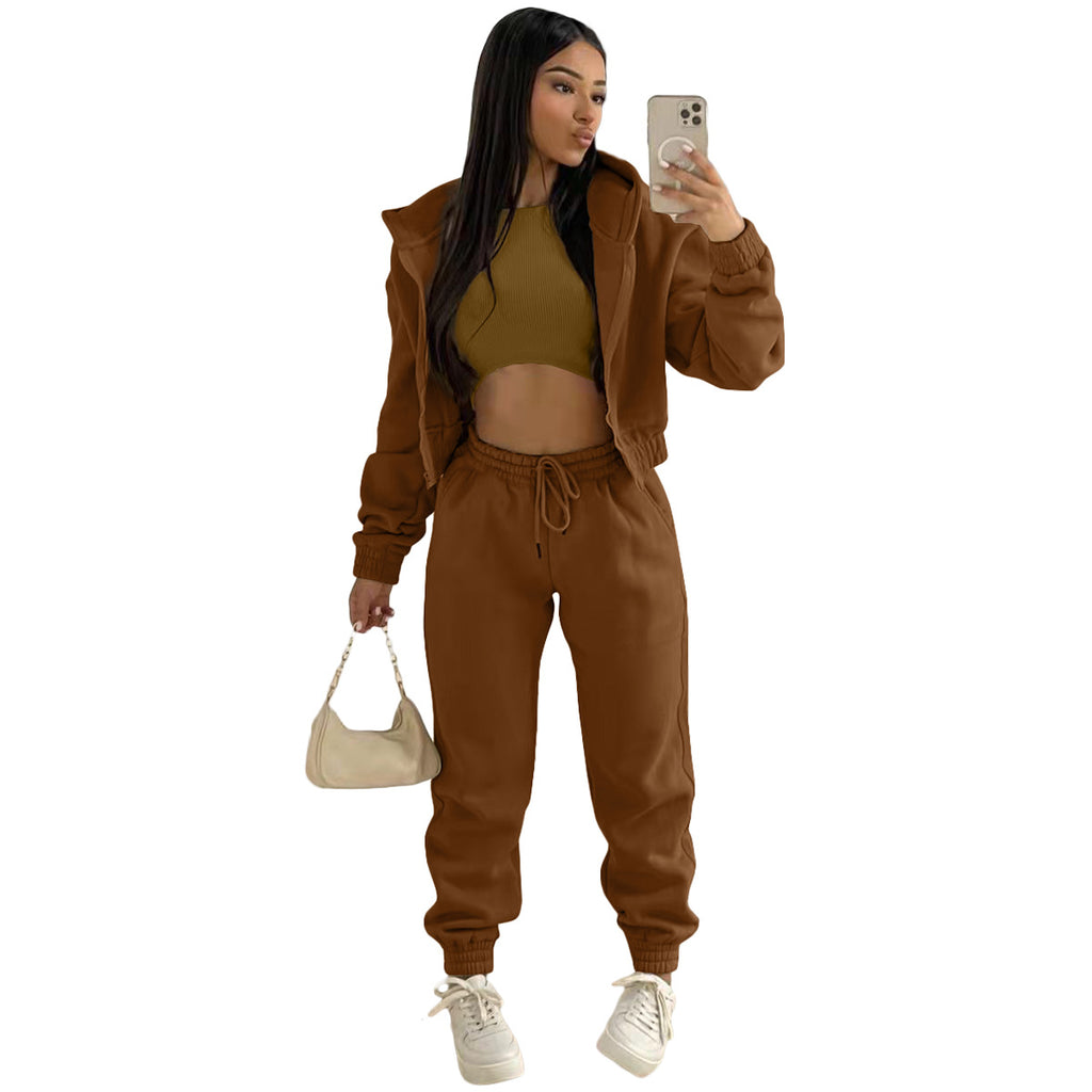 Damen stylischer Sportanzug mit lässiger Kapuzenjacke und elastischen Bundelementen WW