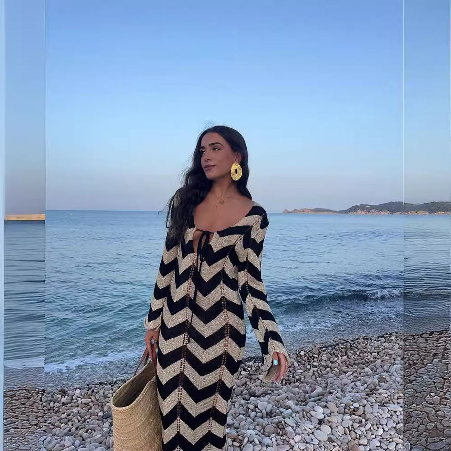 Damen Strickkleid mit Zickzack-Design und weitem Schnitt WW