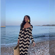 Damen Strickkleid mit Zickzack-Design und weitem Schnitt WW