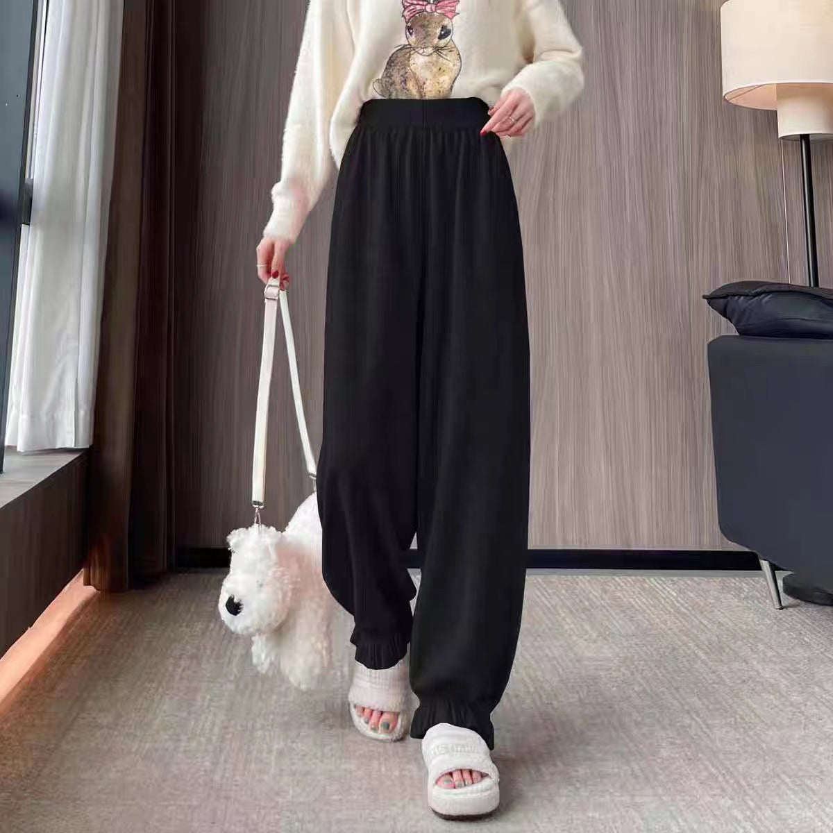 Damen bequeme Palazzohose aus glänzendem Material WW