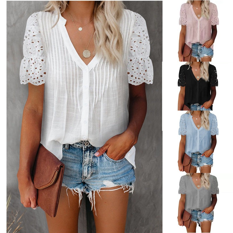 Damen Bluse mit raffinierten Stoffdetails und Spitzenärmeln W&W Mode