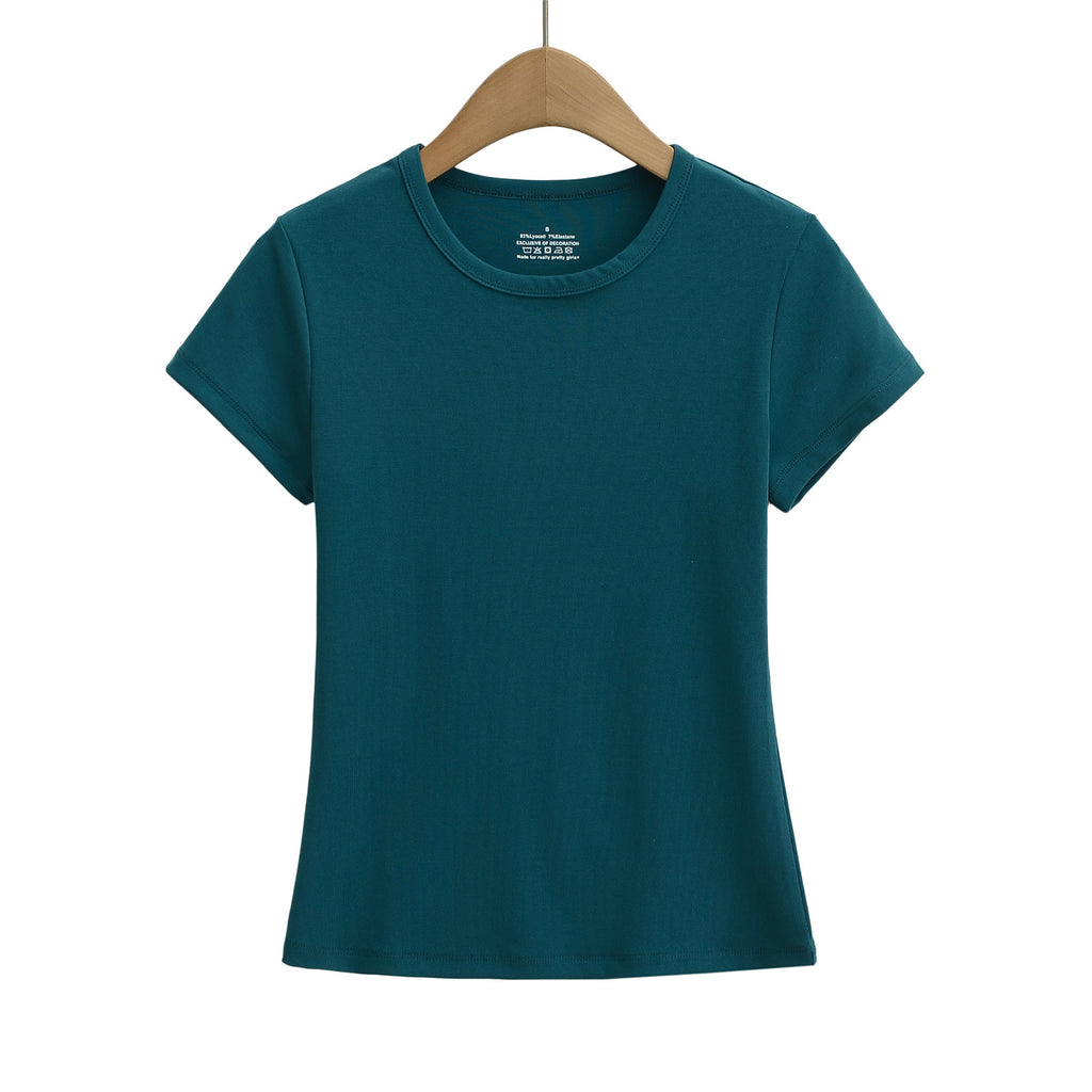 Damen Basic T-Shirt mit rundem Ausschnitt und figurbetontem Schnitt WW