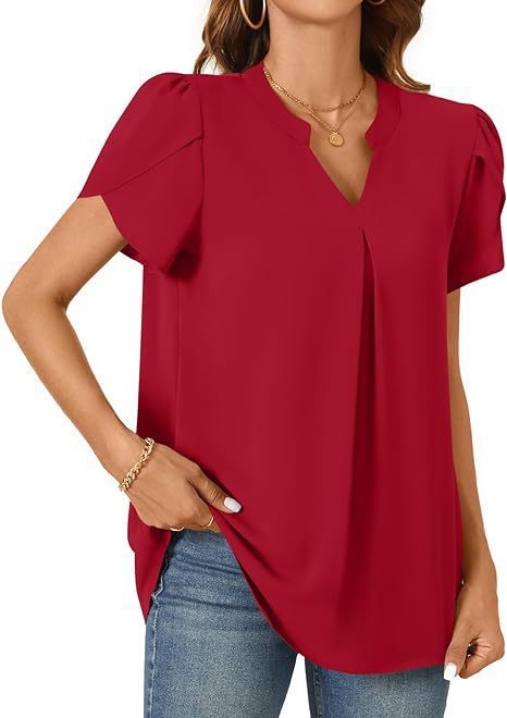 Damen Bluse mit eleganter V-Ausschnitt-Detail und leichten Puffärmeln WW