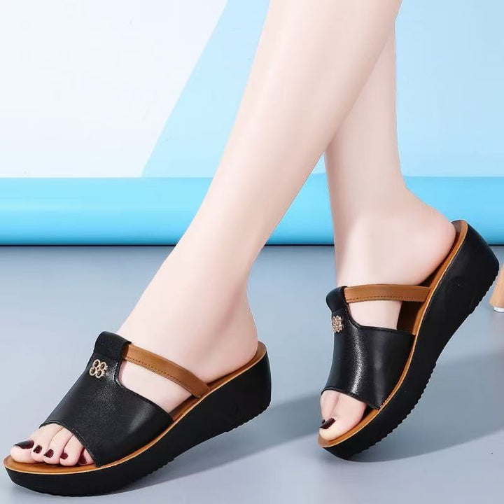 W&W Mode - Sandalen zum Hineinschlüpfen mit offener Spitze | Stilvolle Keilsandalen bequeme Damen