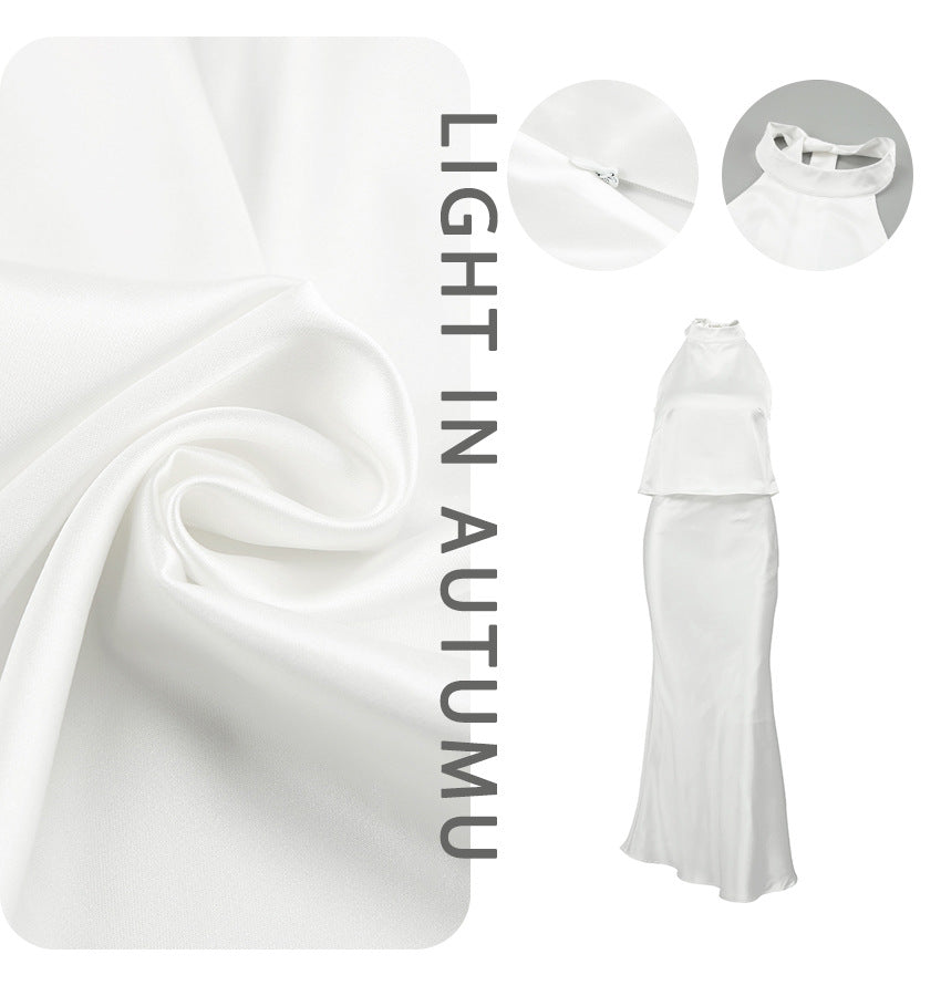 Damen Set aus Haltertop und langem Satinrock mit schwingendem Saum WW