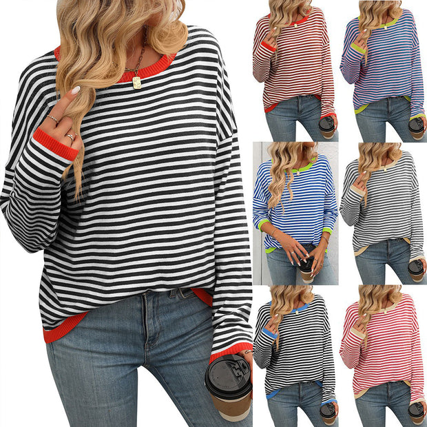 Damen lässiger gestreifter Pullover WW