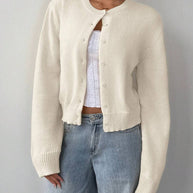 Damen Strickjacke mit Rundhalsausschnitt und Knopfleiste WW