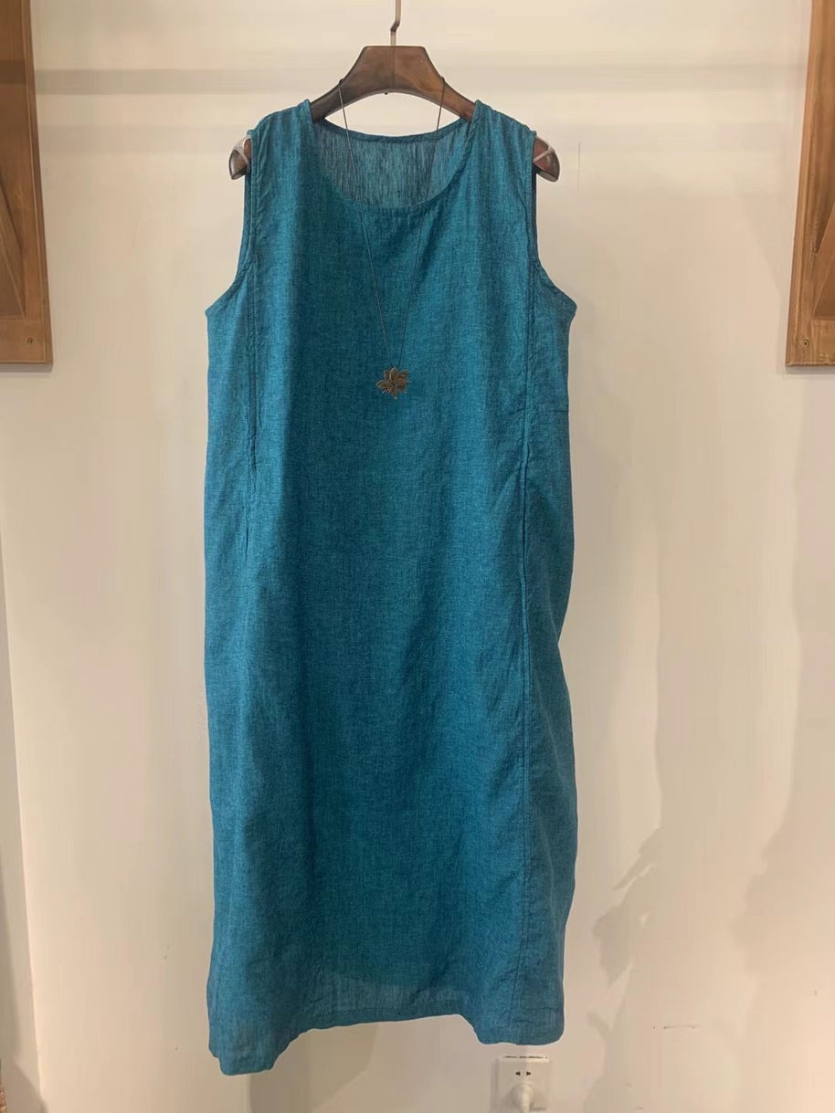 Damen Ärmelloses Leinen Shift Kleid WW
