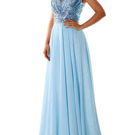 WW | Damen Kleider V-Ausschnitt Paillette Chiffon Paneel Maxi Kleid