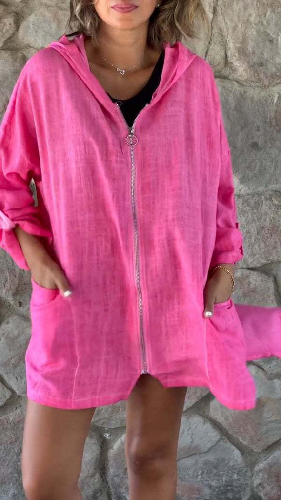 Damen lässige Kapuzenjacke mit Reißverschluss und praktischen Taschen WW
