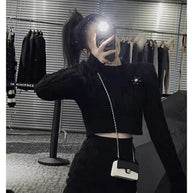 Damen Strickensemble mit cropped Oberteil und tailliertem Rock WW