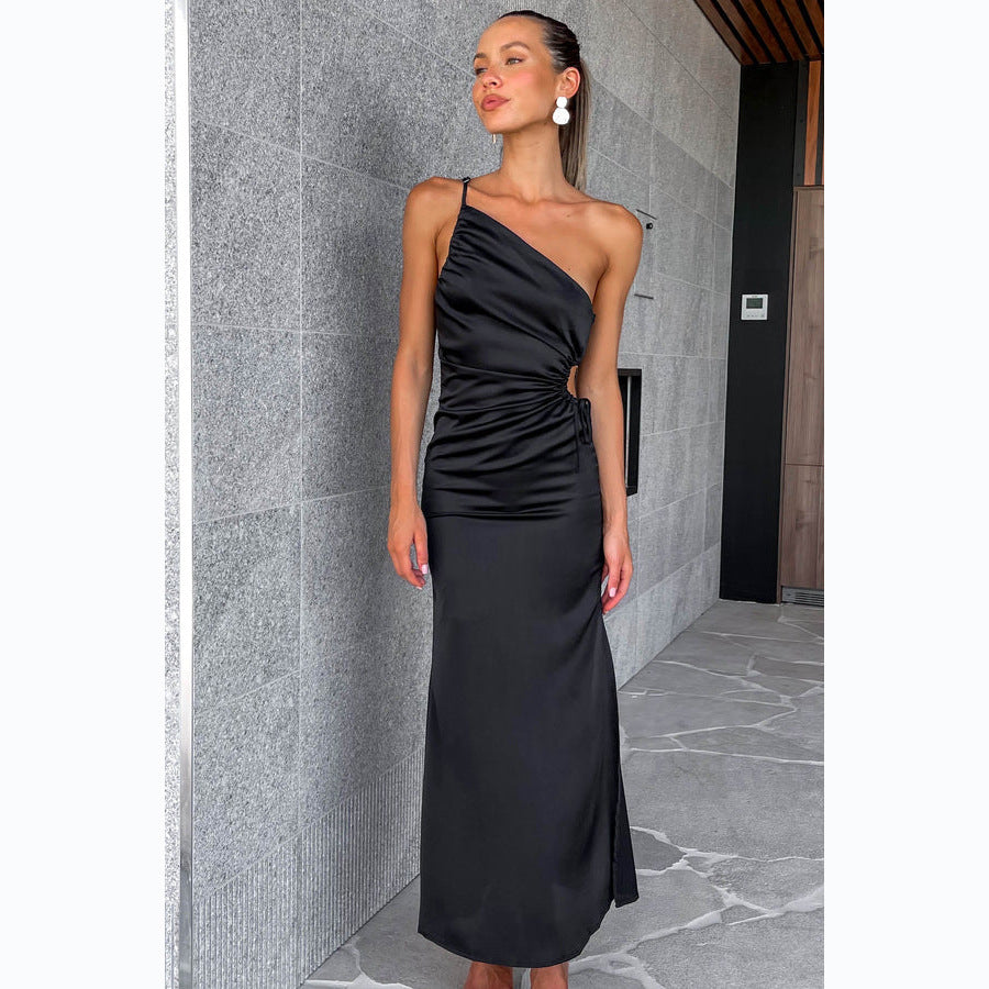 Damen Asymmetrisches Cocktailkleid mit elegantem Seitenschlitz und verzierter Taille WW
