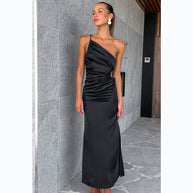 Damen Asymmetrisches Cocktailkleid mit elegantem Seitenschlitz und verzierter Taille WW