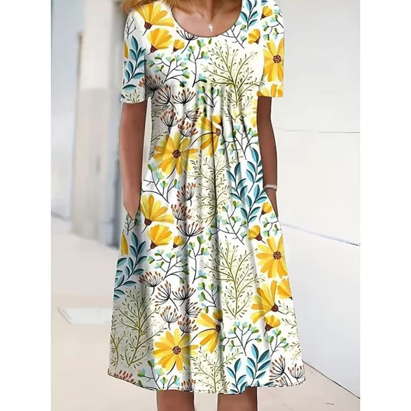 Damen Freizeitkleid mit verspieltem Blumendruck und praktischen Taschen W&W Mode