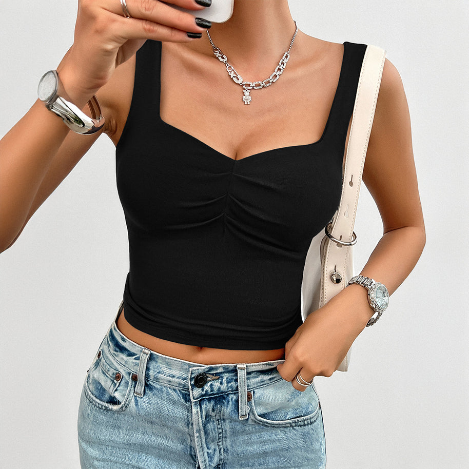 Damen Cropped Top mit Raffung und breiten Trägern WW