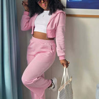 Damen Bequemer Fleece-Loungewear-Anzug mit cropped Jacke WW