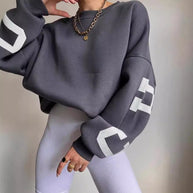 Damen lässiger Oversized Sweater mit kontrastierenden Ärmeln WW