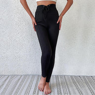 Damen Hochtaillierte Yogahose mit elastischem Bund und Rippstruktur WW