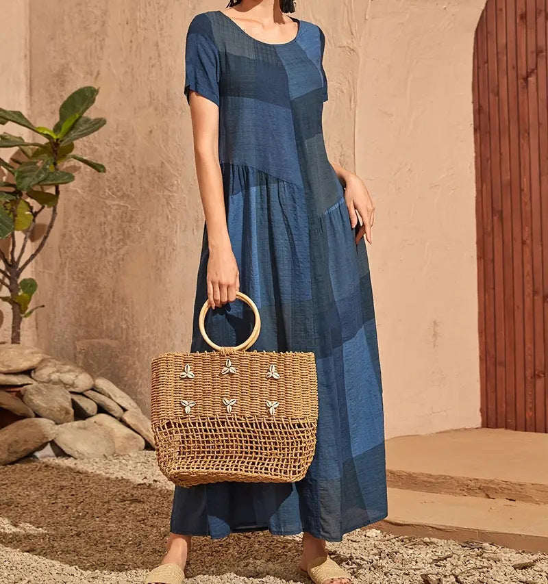 WW | Trendy Casual Karierte Druck Spliced Damen Kleid