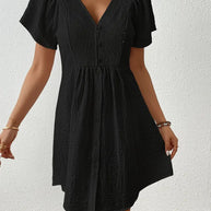 Damen Sommerkleid mit Puffärmeln und Knopfleiste WW