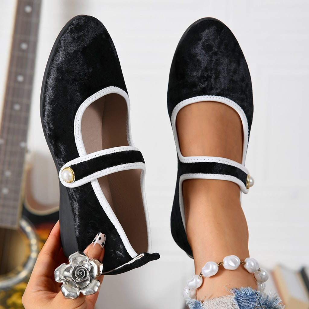 Dame Elegante Mary Jane Ballerinas mit Perlen Detail WW