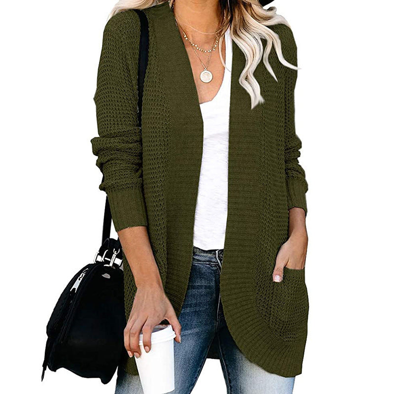 Damen Strickjacke mit offenem Schnitt und seitlichen Taschen WW