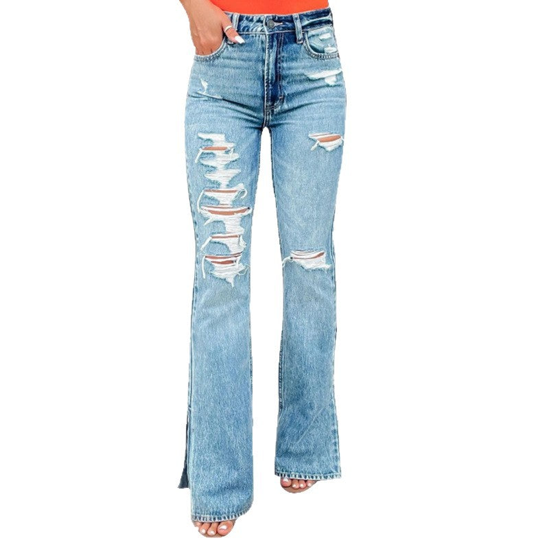 Damen Ripped Flared Jeans WW
