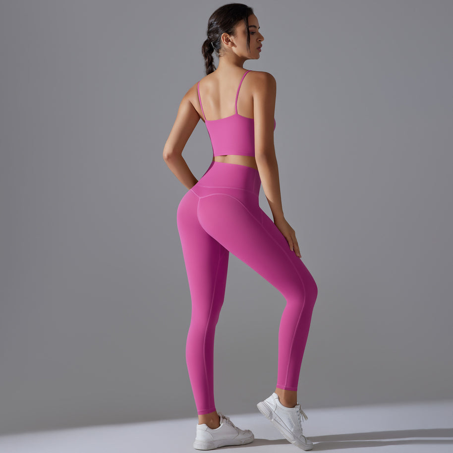Damen Sportliches Bustier- und High-Waist-Leggings-Set mit nahtloser Konstruktion und atmungsaktiver Technologie WW