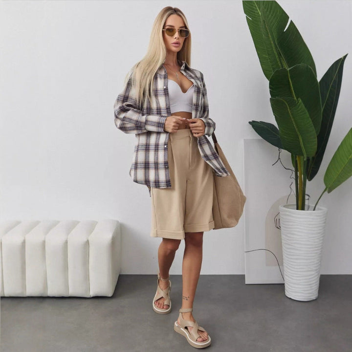 Damen oversized Karohemd mit Brusttasche und knöpfbarem Design W&W Mode