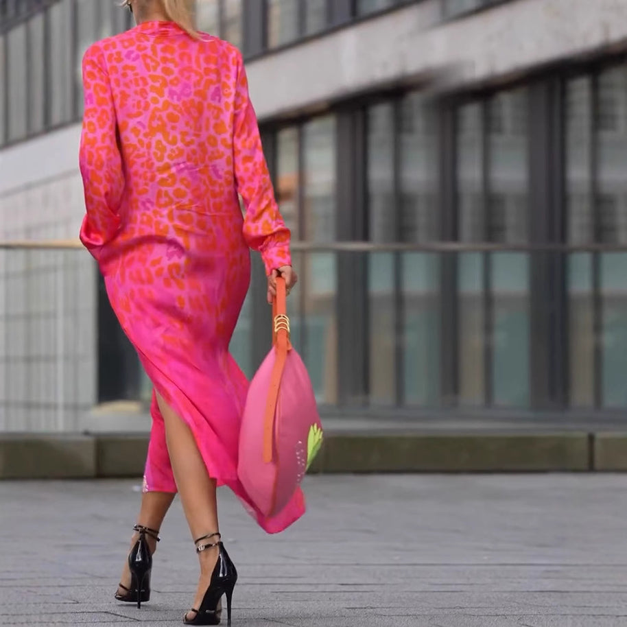 Damen Maxikleid mit lässiger Knopfleiste und animalischen Mustern WW