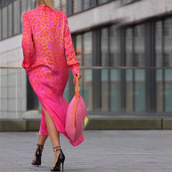 Damen Maxikleid mit lässiger Knopfleiste und animalischen Mustern WW